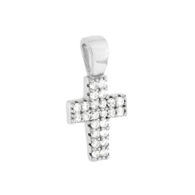 Ciondolo Croce con Cubic Zirconia Bianchi in ARGENTO 925 Galvanica Rodio
