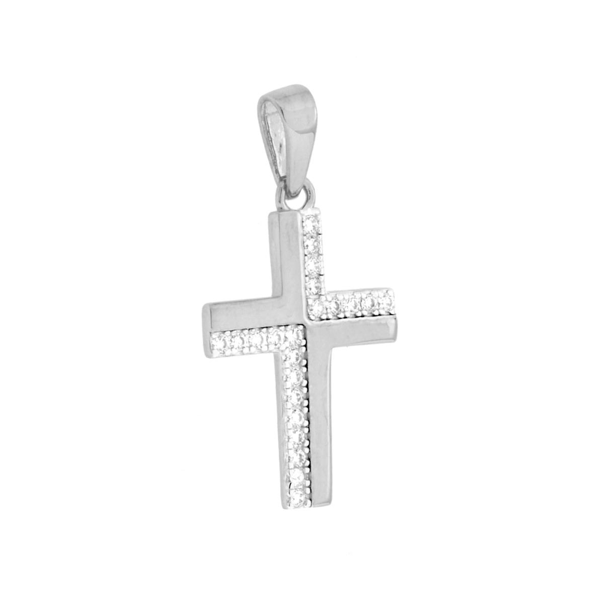 Ciondolo Croce con Cubic Zirconia Bianchi in ARGENTO 925 Galvanica Rodio