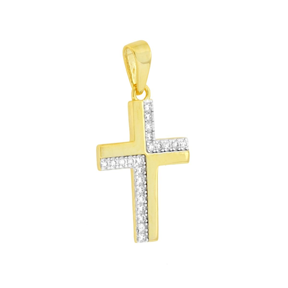 Ciondolo Croce con Cubic Zirconia Bianchi in ARGENTO 925 Galvanica Oro