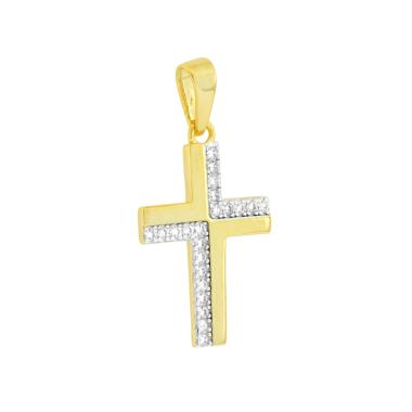 Ciondolo Croce con Cubic Zirconia Bianchi in ARGENTO 925 Galvanica Oro