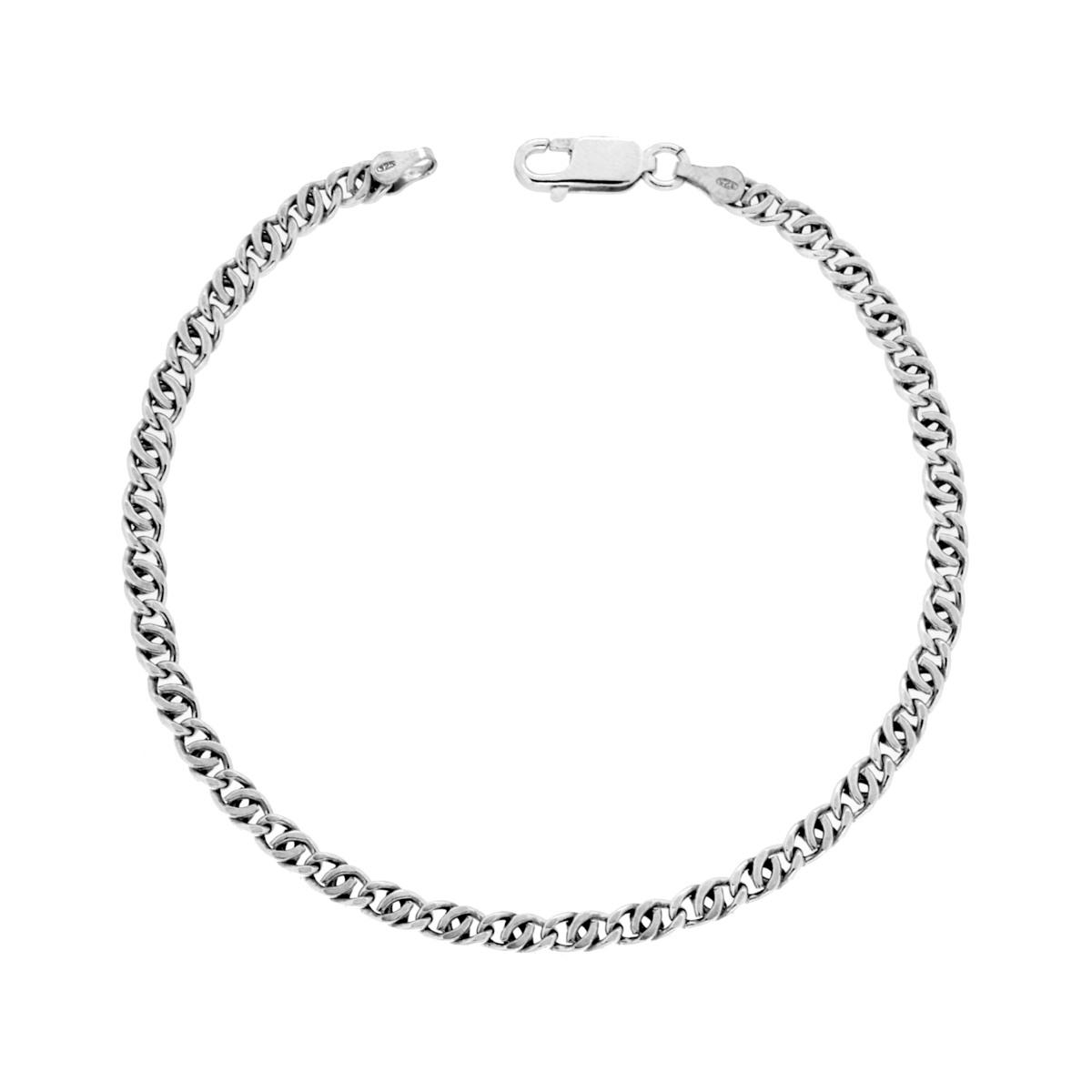Bracciale Catena Occhio di Tigre 080 sezione mm 3.5 lunghezza cm 20 in ARGENTO 925 Galvanica Rodio