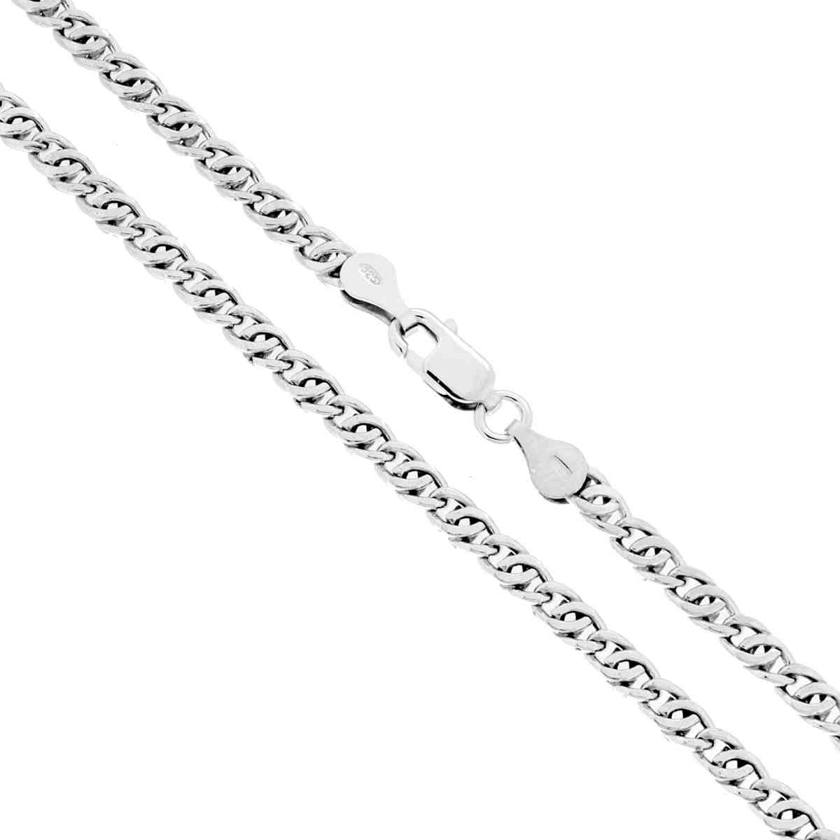 Collana Catena Occhio di Tigre Vuota 080 sezione mm 3,5 lunghezza cm 60 in ARGENTO 925 Galvanica Rodio