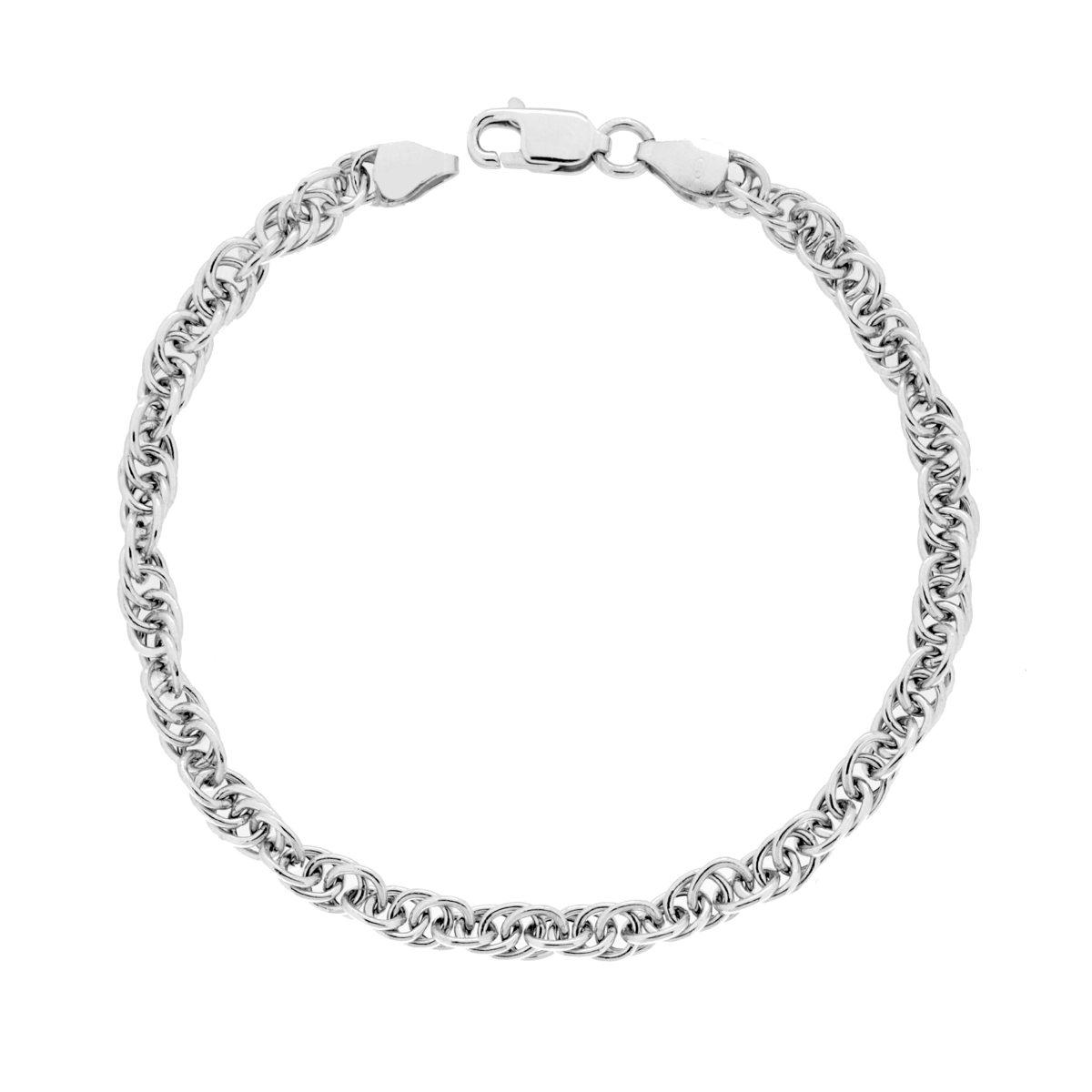 Bracciale Catena Falsa Corda 080 Vuota sezione mm 4.4 lunghezza cm 19 in ARGENTO 925 Galvanica Rodio