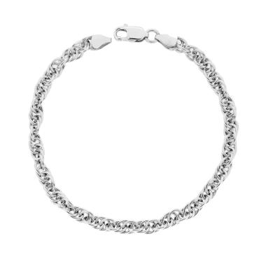 Bracciale Catena Falsa Corda 080 Vuota sezione mm 4.4 lunghezza cm 19 in ARGENTO 925 Galvanica Rodio