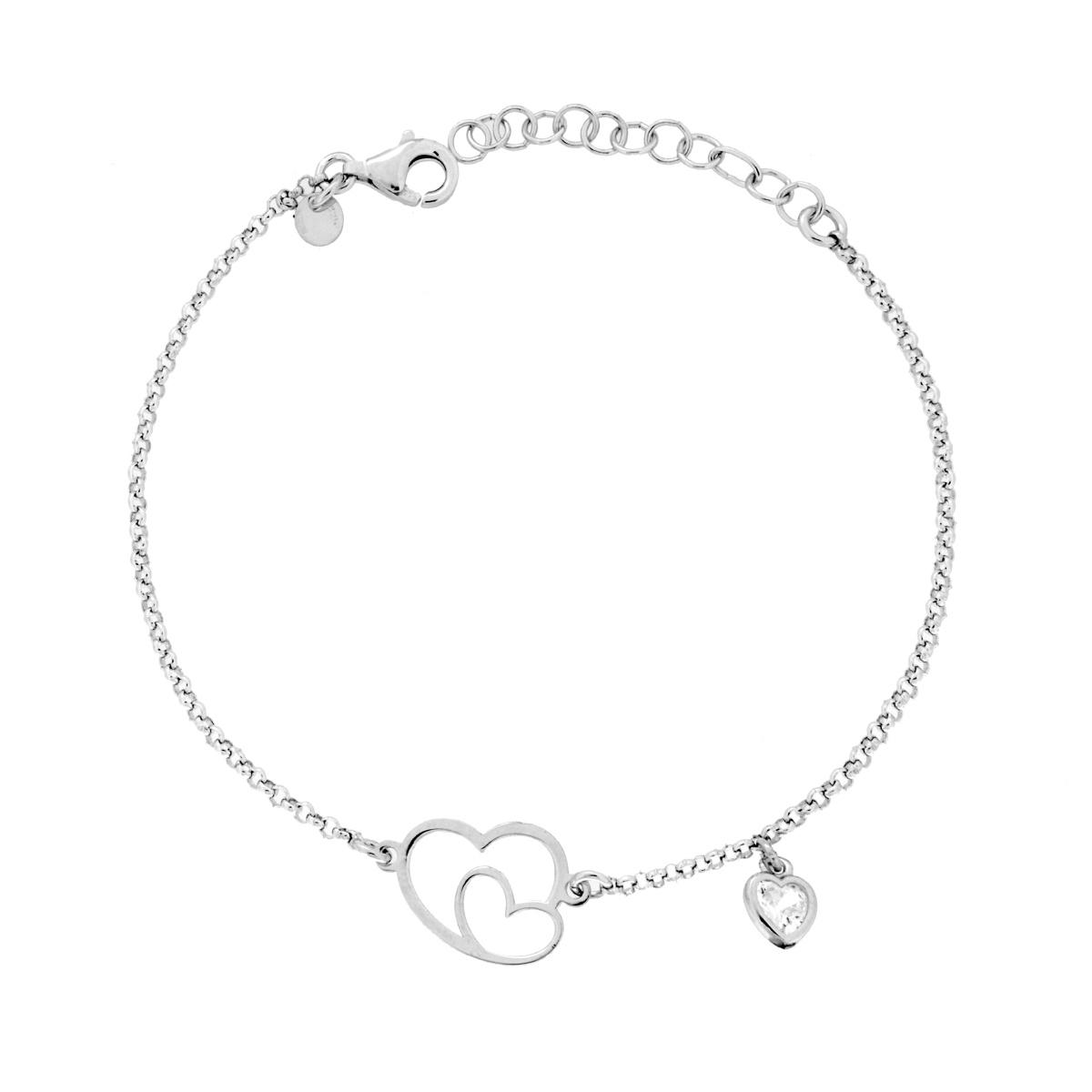 Bracciale Catena Rolo Diamantata con Cuori e Cubic Zirconia Bianco in ARGENTO 925 Galvanica Rodio