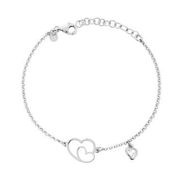 Bracciale Catena Rolo Diamantata con Cuori e Cubic Zirconia Bianco in ARGENTO 925 Galvanica Rodio