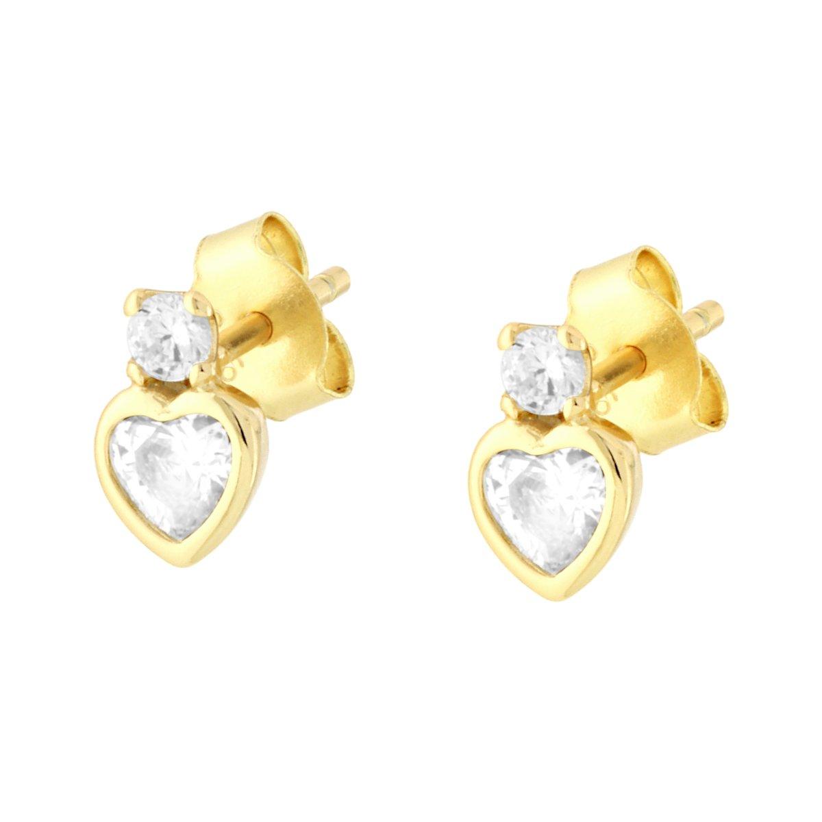 Orecchini Cuore e Punto Luce Cubic Zirconia Bianchi in ARGENTO 925 Galvanica Oro
