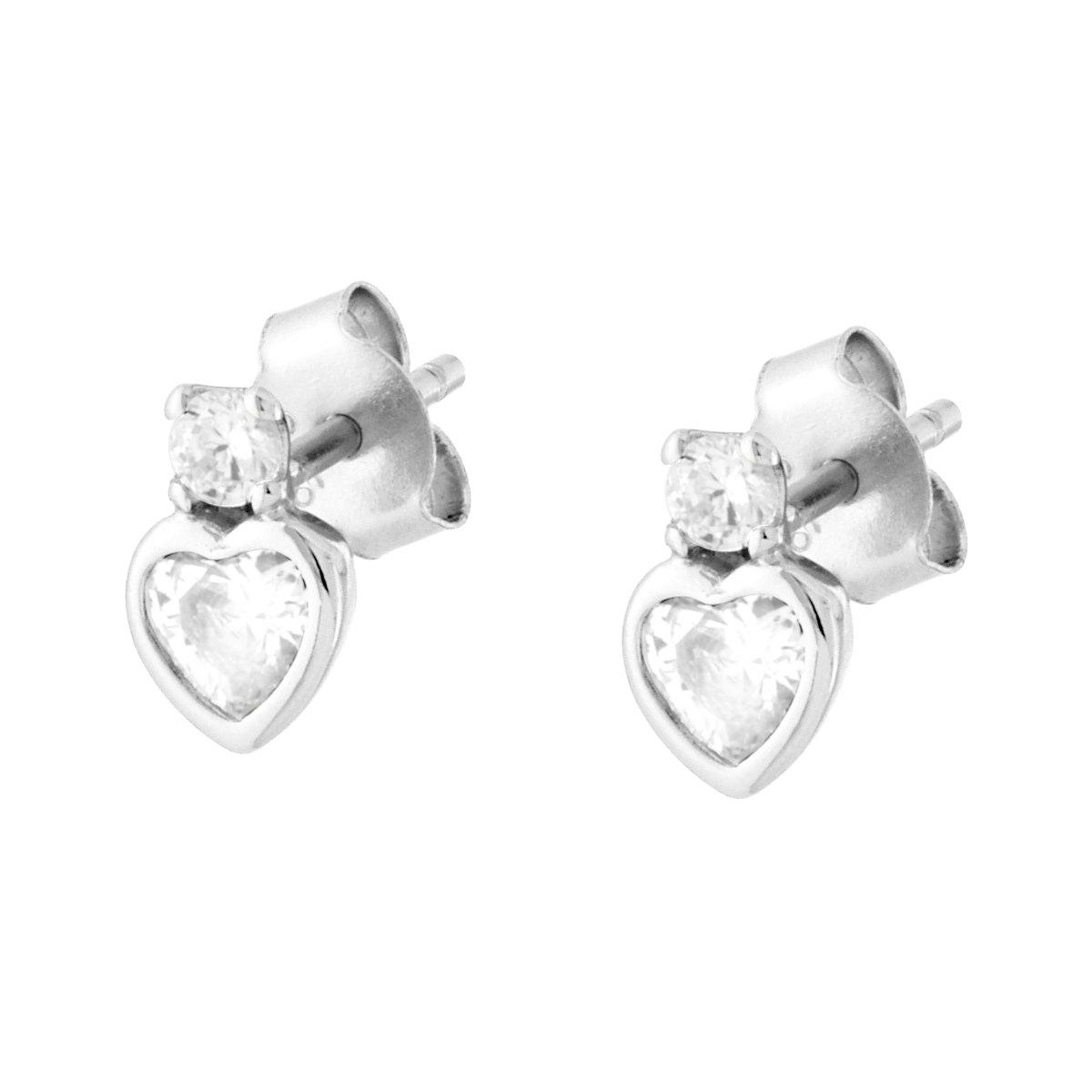 Orecchini Cuore e Punto Luce Cubic Zirconia Bianchi in ARGENTO 925 Galvanica Rodio