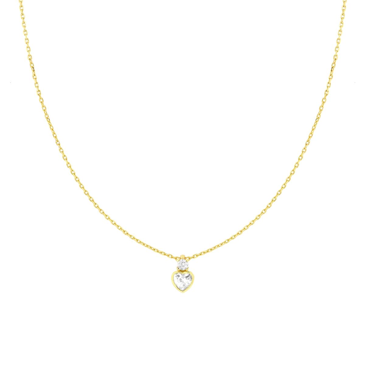 Collana Catena Forzatina Diamantata con Punto Luce Cuore e Cubic Zirconia Bianchi in ARGENTO 925 Galvanica Oro