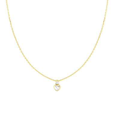 Collana Catena Forzatina Diamantata con Punto Luce Cuore e Cubic Zirconia Bianchi in ARGENTO 925 Galvanica Oro