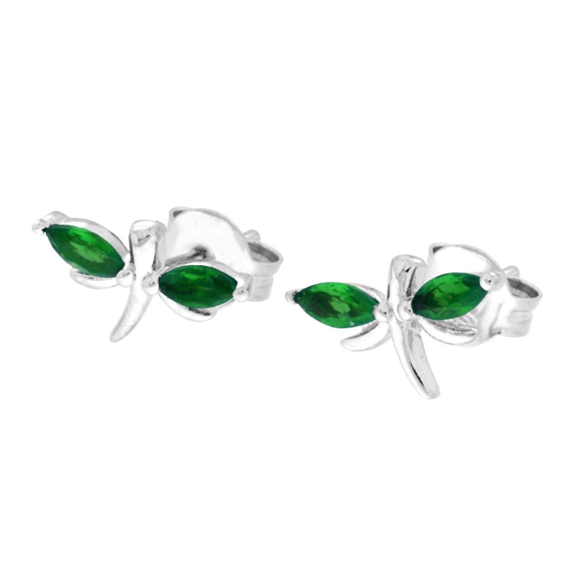 Orecchini Libellula con Cubic Zirconia Verde Smeraldo in ARGENTO 925 Galvanica Rodio
