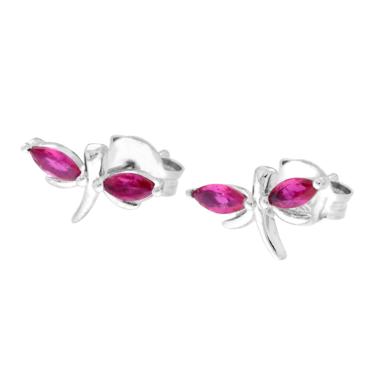 Orecchini Libellula con Cubic Zirconia Rosso Rubino in ARGENTO 925 Galvanica Rodio