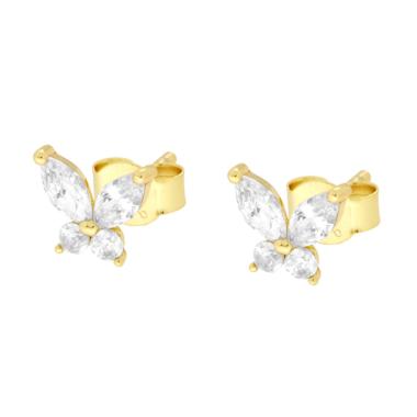 Orecchini Farfalla con Cubic Zirconia Bianchi in ARGENTO 925 Galvanica Oro