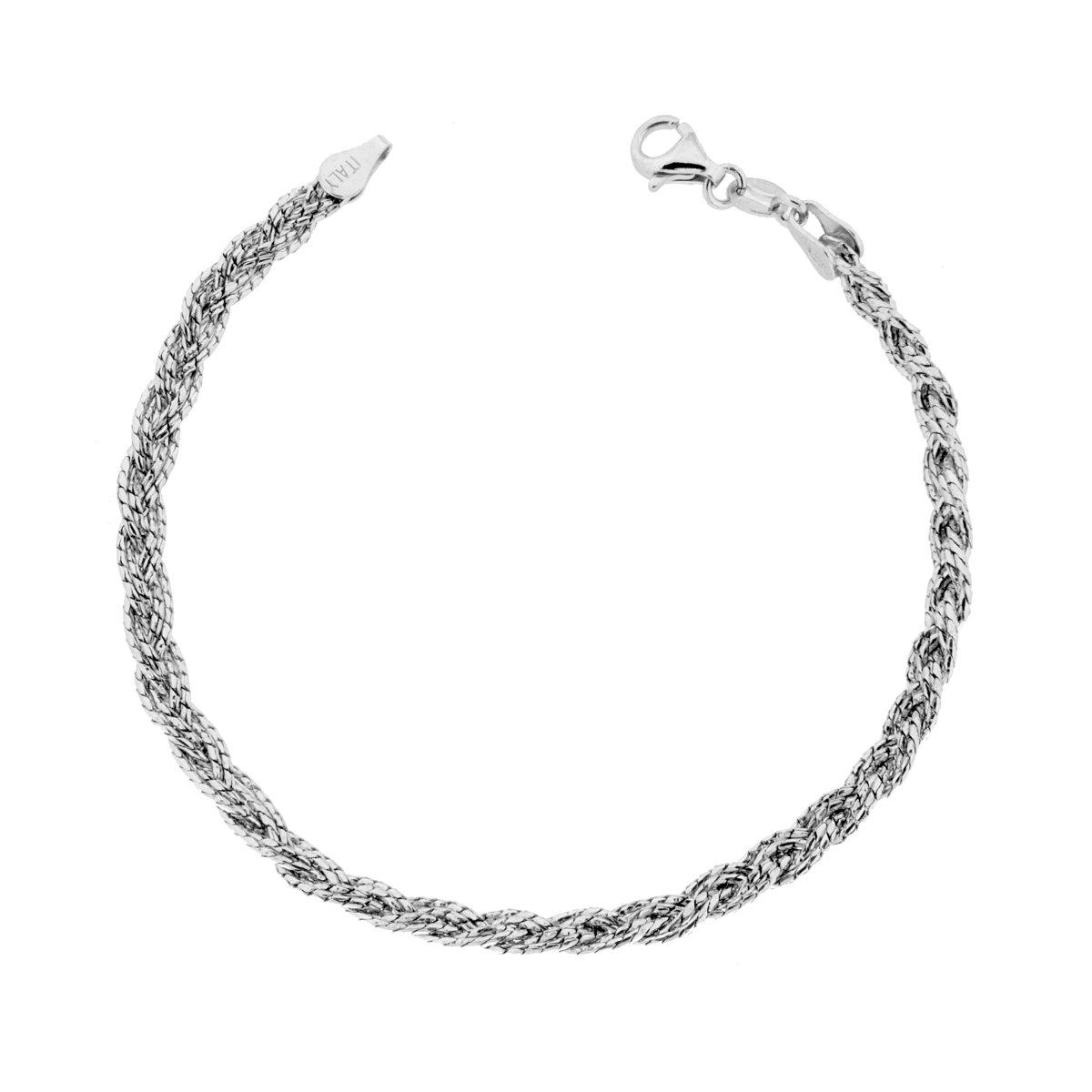 Bracciale Treccia Catena Cardano doppia in ARGENTO 925 Galvanica Rodio