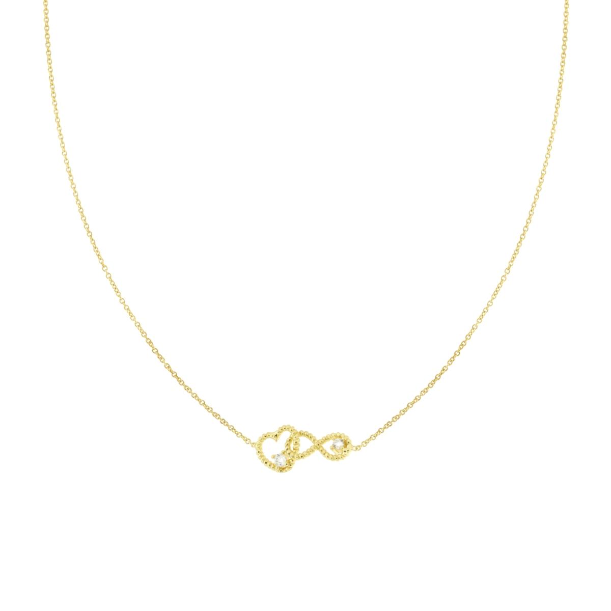 Collana Catena Forzatina Diamantata con Cuore e Infinito intrecciati e Cubic Zirconia Bianchi in ARGENTO 925 Galvanica Oro