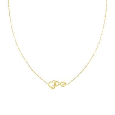 Collana Catena Forzatina Diamantata con Cuore e Infinito intrecciati e Cubic Zirconia Bianchi in ARGENTO 925 Galvanica Oro