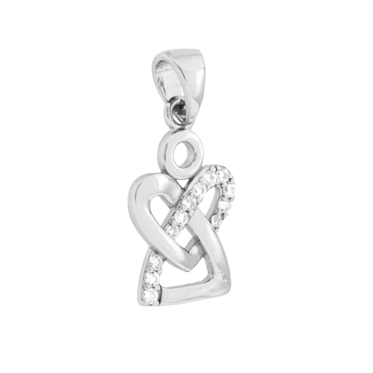 Ciondolo Angelo Cuore con Cubic Zirconia Bianchi in ARGENTO 925 Galvanica Rodio