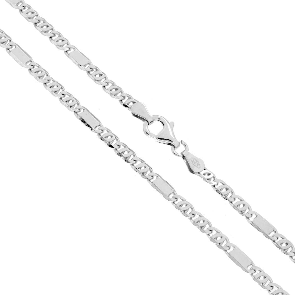 Catena Occhio di Tigre 080 3 vuote + 1 piena sezione mm 3.3 lunghezza cm 60 in ARGENTO 925 Galvanica Rodio