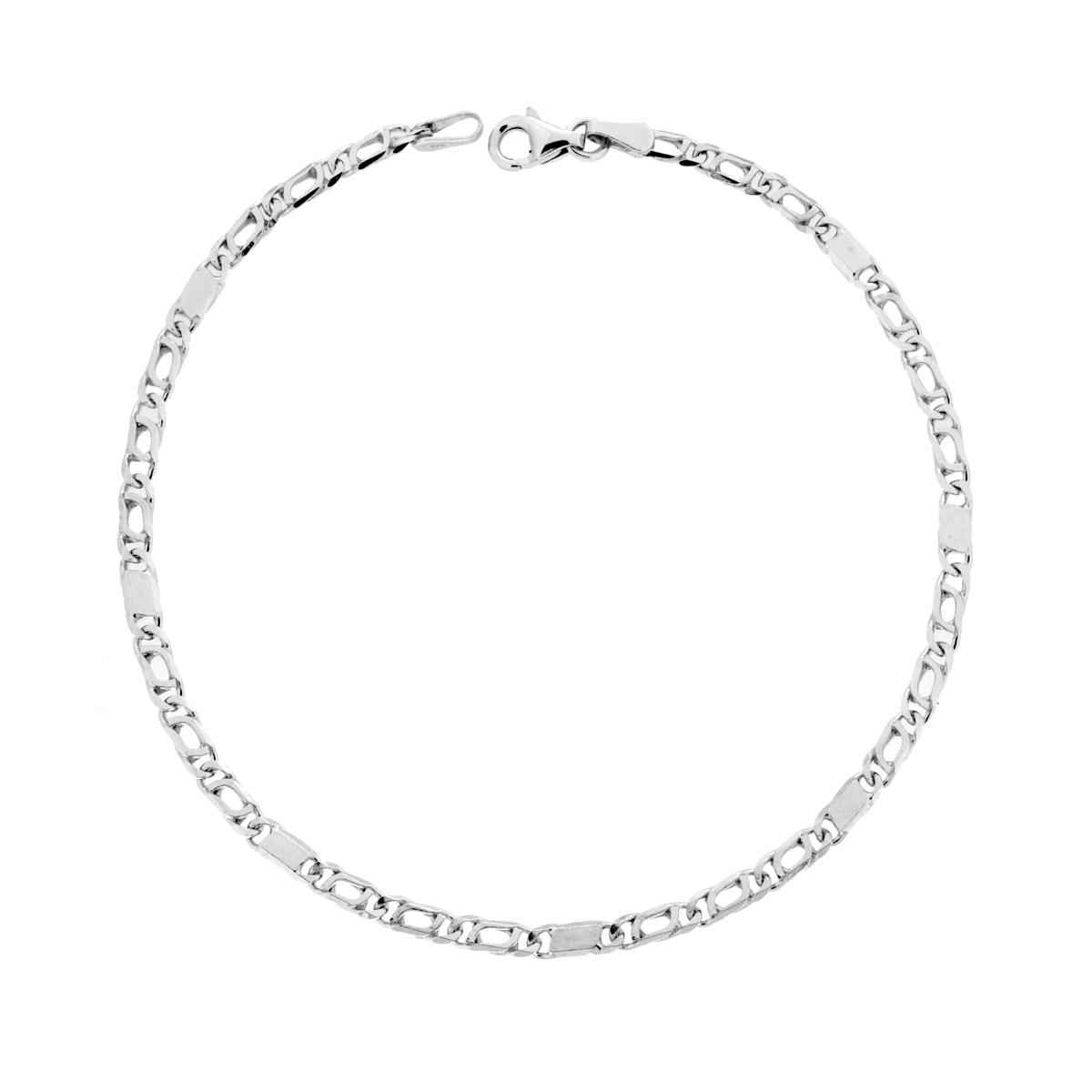 Bracciale Catena Occhio di Pernice 070 3 vuote +1 piena sezione mm 2.6 lunghezza cm 20 in ARGENTO 925 Galvanica Rodio