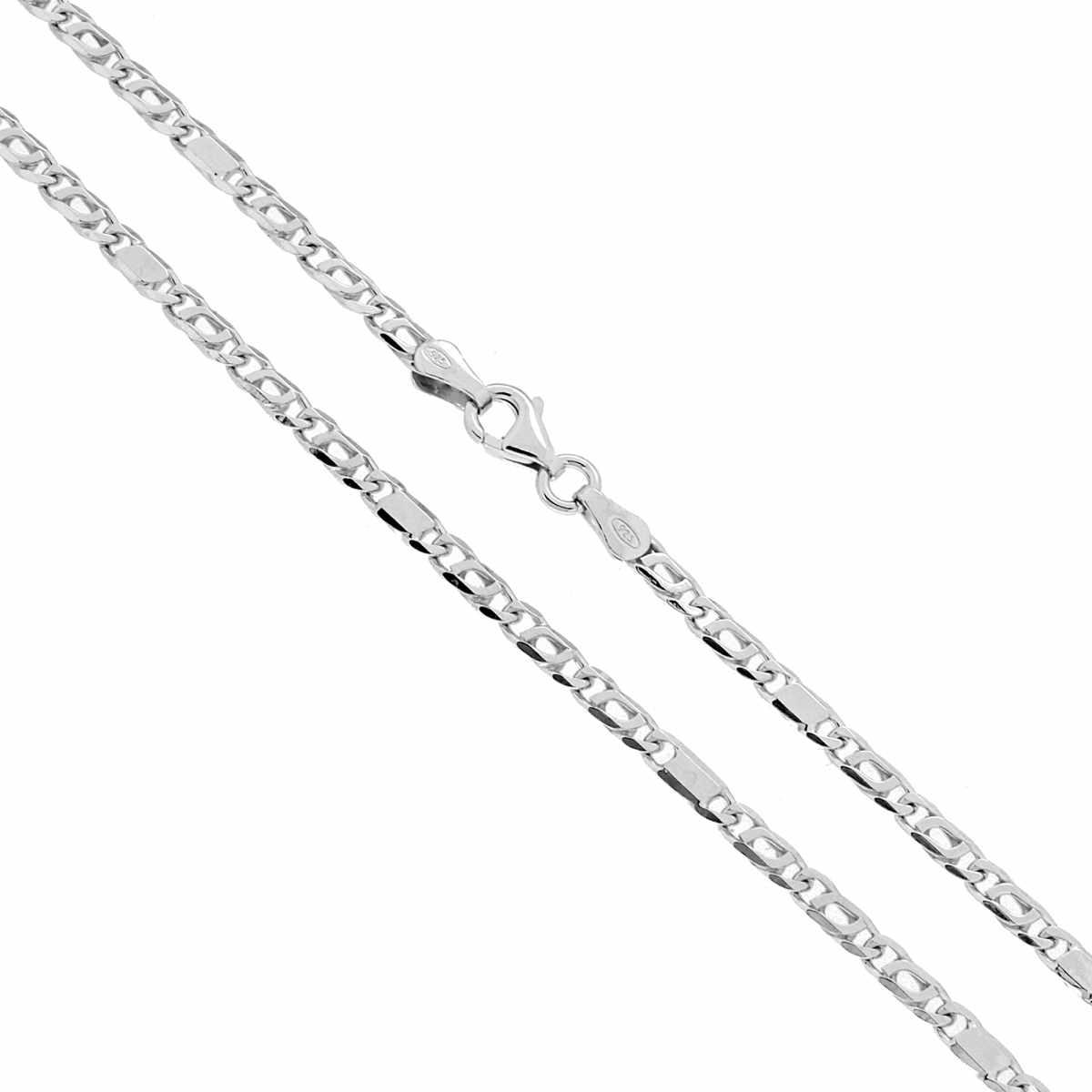 Catena Occhio di Tigre 070 3 vuote + 1 piena sezione mm 2.6 lunghezza cm 50 in ARGENTO 925 Galvanica Rodio
