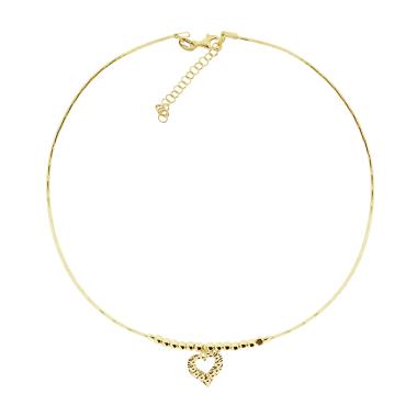 Collana Semirigida Catena Omega con Palline e Cuore Diamantato pendente in ARGENTO 925 Galvanica Oro
