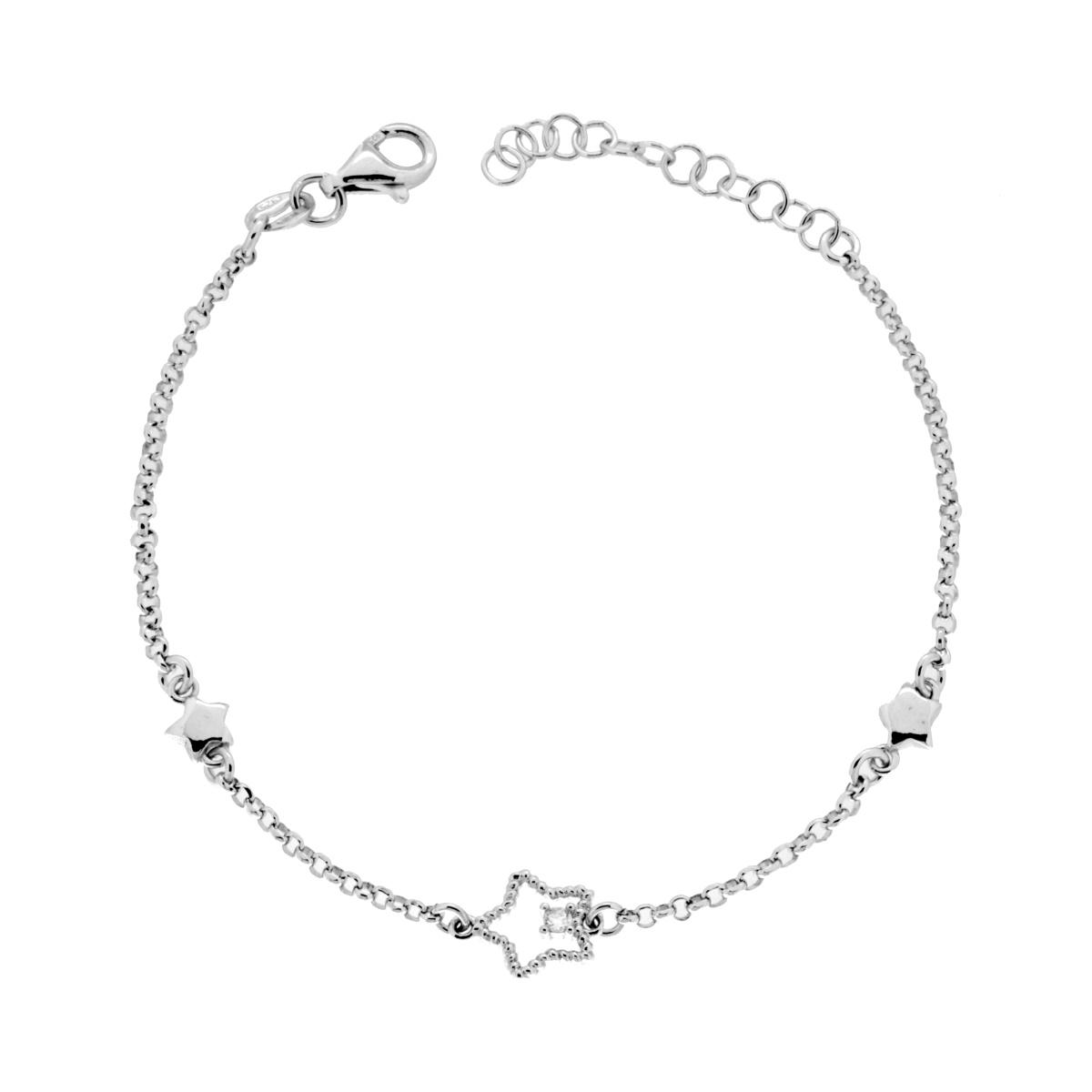 Bracciale Catena Rolo Diamantata con Stelle e Cubic Zirconia Bianco in ARGENTO 925 Galvanica Rodio