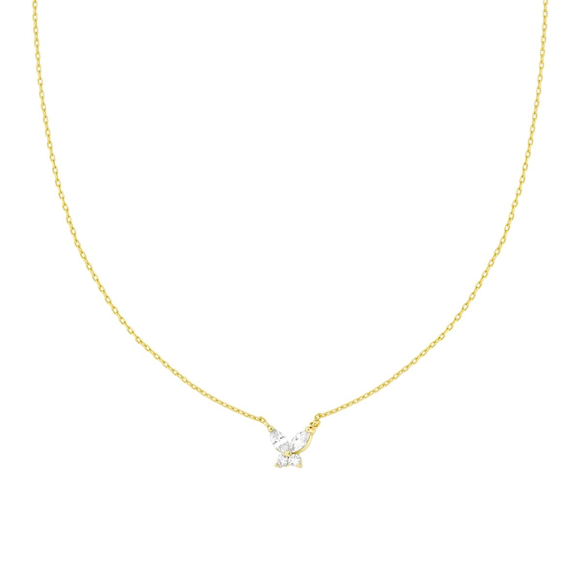 Collana Catena Forzatina Diamantata con Punto Luce Farfalla e Cubic Zirconia Bianchi in ARGENTO 925 Galvanica Oro