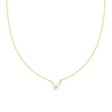 Collana Catena Forzatina Diamantata con Punto Luce Farfalla e Cubic Zirconia Bianchi in ARGENTO 925 Galvanica Oro