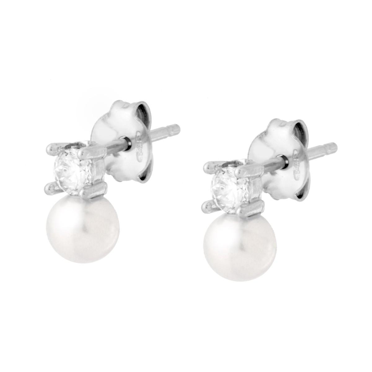 Orecchini Perla mm 5 con Cubic Zirconia Bianco in ARGENTO 925 Galvanica Rodio