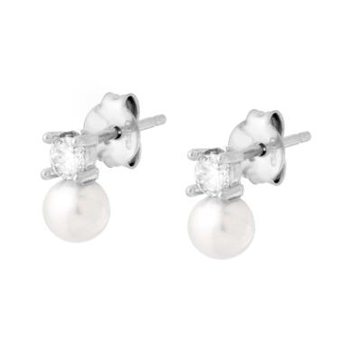 Orecchini Perla mm 5 con Cubic Zirconia Bianco in ARGENTO 925 Galvanica Rodio