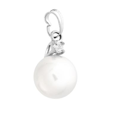 Ciondolo Perla mm 12 con Cubic Zirconia Bianco in ARGENTO 925 Galvanica Rodio
