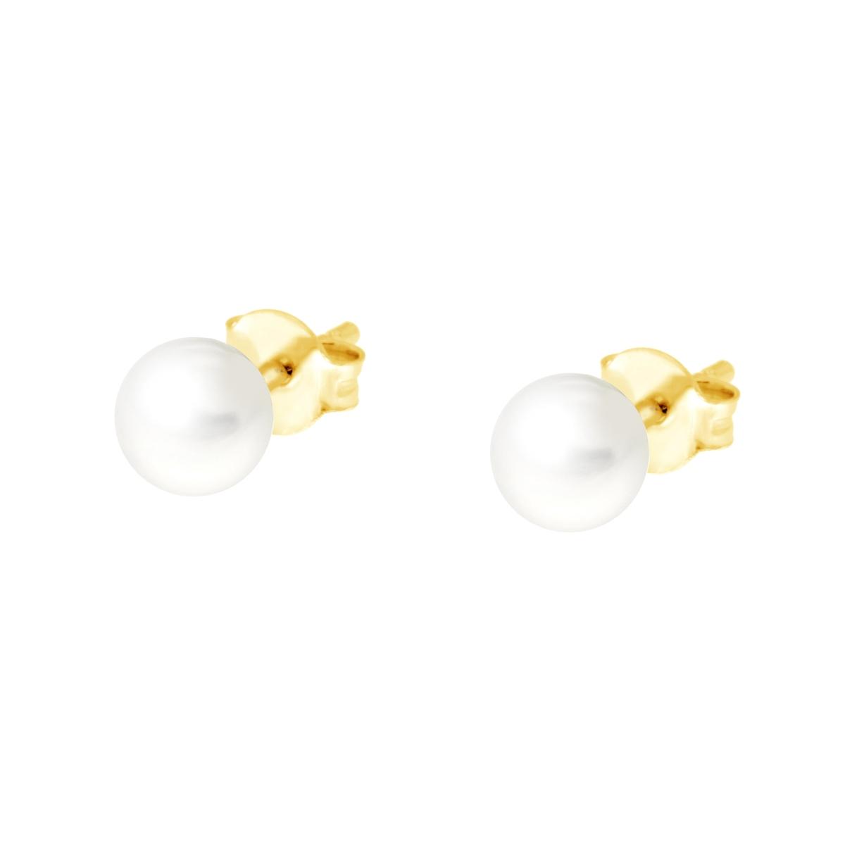 Orecchini Perla Vetro Perlato mm 5 in ARGENTO 925 Galvanica Oro