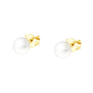 Orecchini Perla Vetro Perlato mm 5 in ARGENTO 925 Galvanica Oro