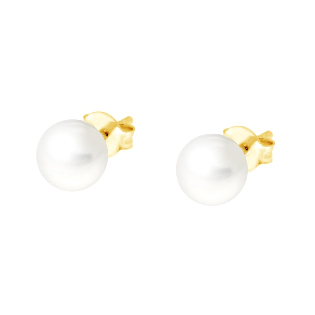 Orecchini Perla Vetro Perlato mm 7 in ARGENTO 925 Galvanica Oro