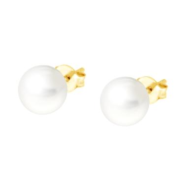 Orecchini Perla Vetro Perlato mm 8 in ARGENTO 925 Galvanica Oro
