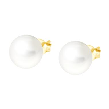 Orecchini Perla Vetro Perlato mm 10 in ARGENTO 925 Galvanica Oro