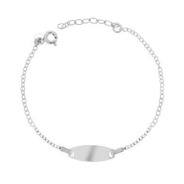 Bracciale Bimbo Bimba Targa Ovale con Catena Forzatina e Tennis Cubic Zirconia Bianchi in ARGENTO 925 Galvanica Rodio
