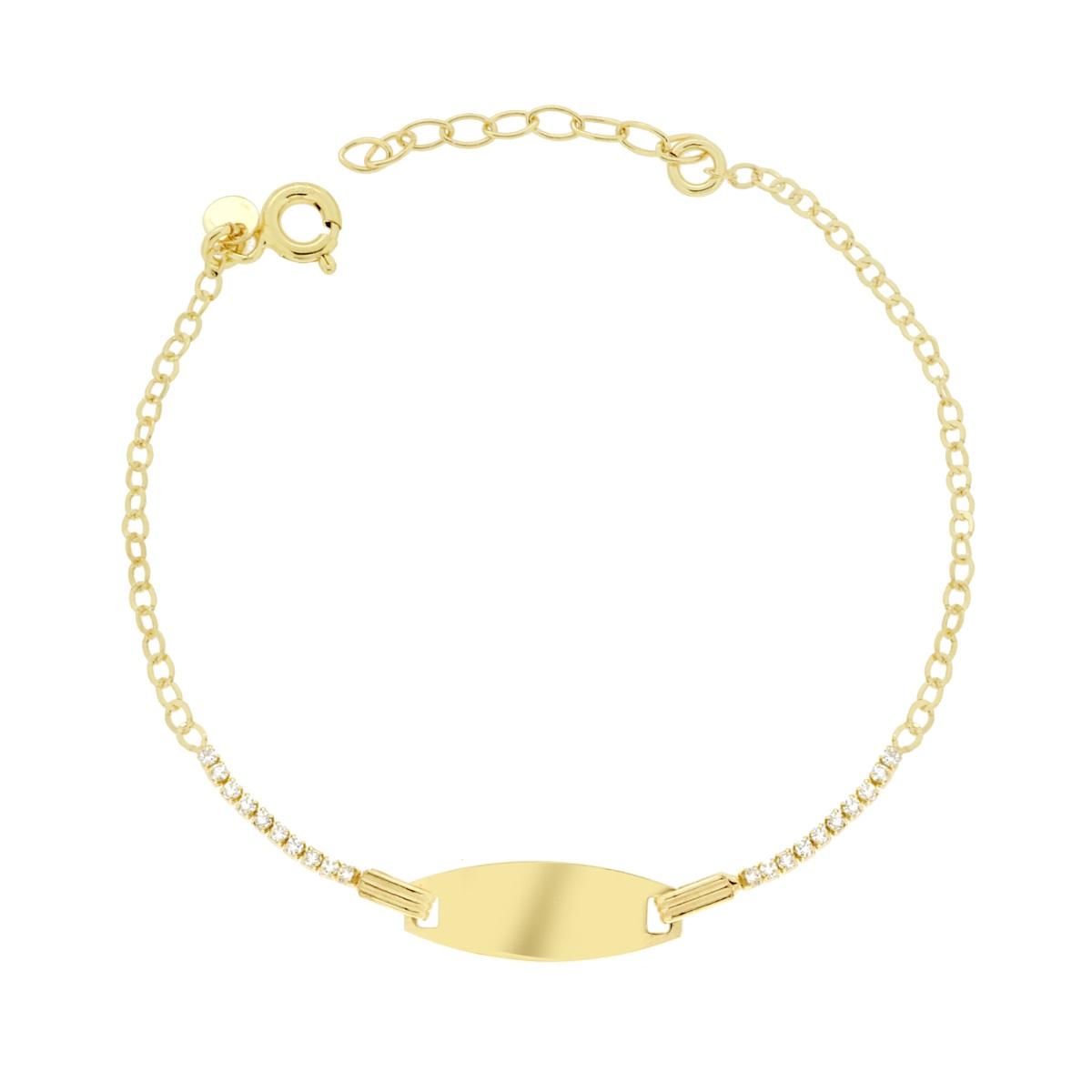 Bracciale Bimbo Bimba Targa Ovale con Catena Forzatina e Tennis Cubic Zirconia Bianchi in ARGENTO 925 Galvanica Oro