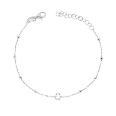 Bracciale Catena Forzatina Diamantata con Palline e Punto Luce Cubic Zirconia Bianco in ARGENTO 925 Galvanica Rodio