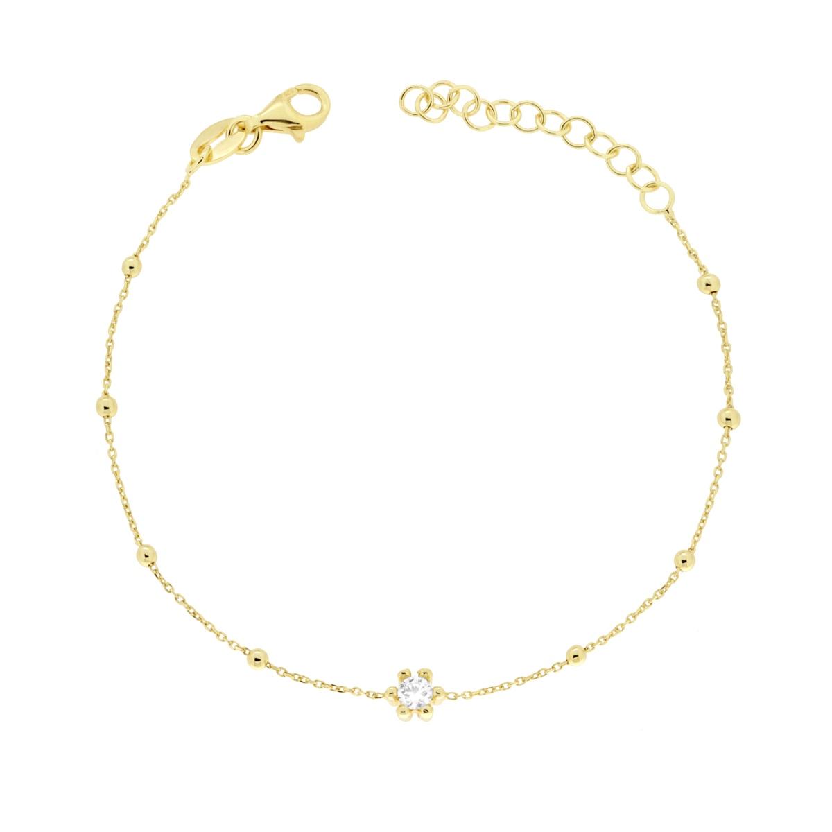 Bracciale Catena Forzatina Diamantata con Palline e Punto Luce Cubic Zirconia Bianco in ARGENTO 925 Galvanica Oro