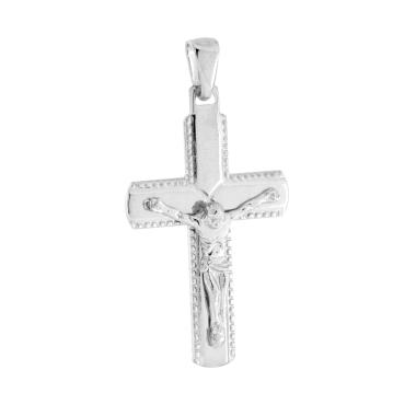 Ciondolo Croce Latina con Gesu Cristo in ARGENTO 925 Galvanica Rodio