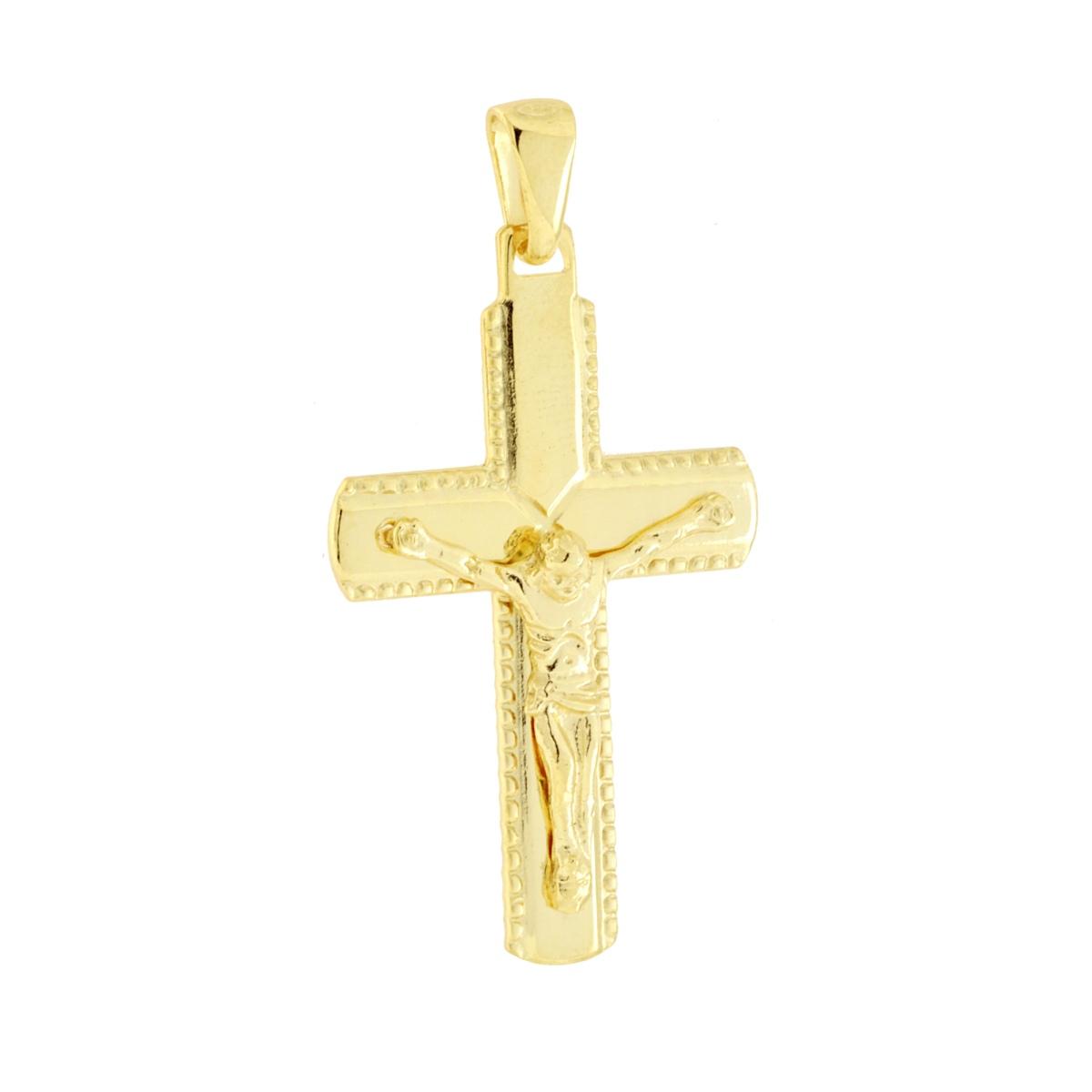 Ciondolo Croce Latina con Gesu Cristo in ARGENTO 925 Galvanica Oro