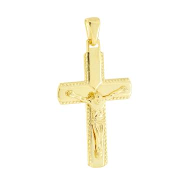 Ciondolo Croce Latina con Gesu Cristo in ARGENTO 925 Galvanica Oro