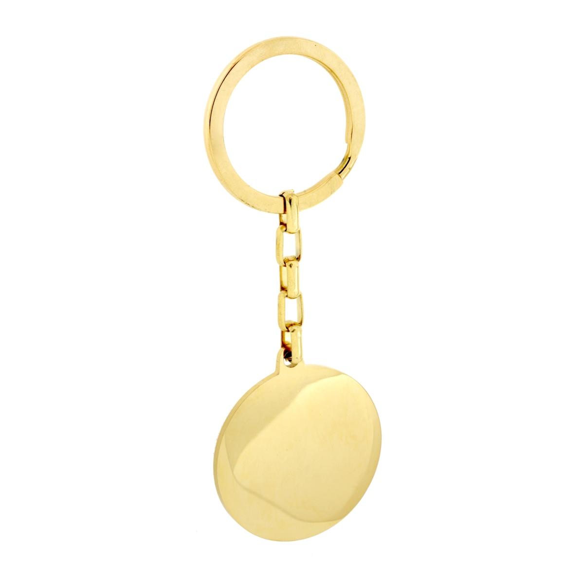 Portachiavi Uomo Donna ad Anello con Piastra Tonda plain mm 35 in ACCIAIO colore Oro