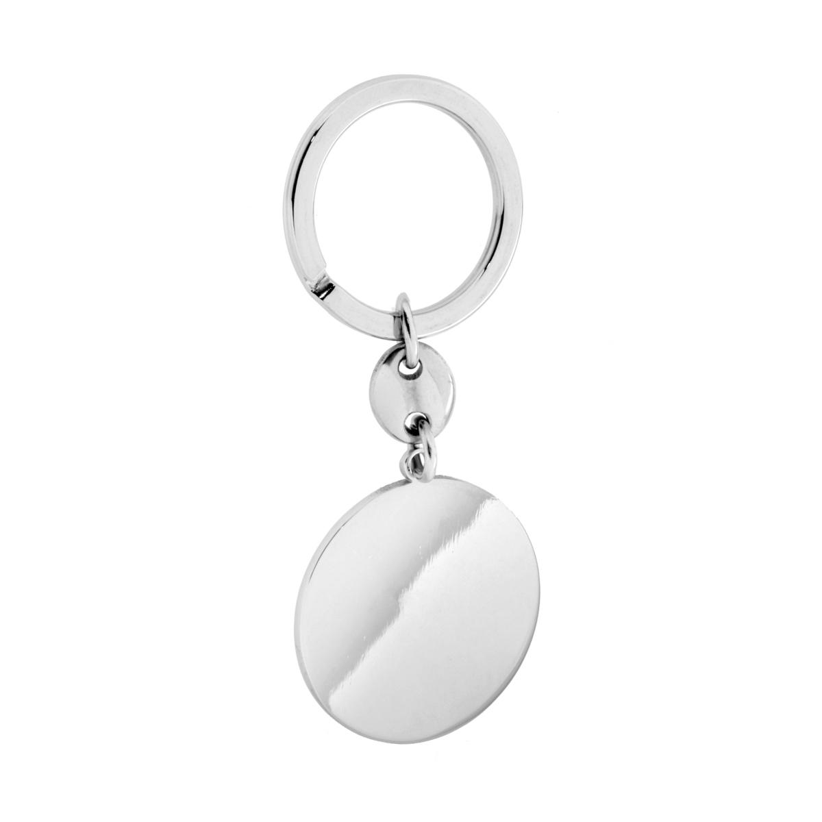 Portachiavi Uomo Donna ad Anello con Piastra Tonda plain mm 30 in ACCIAIO