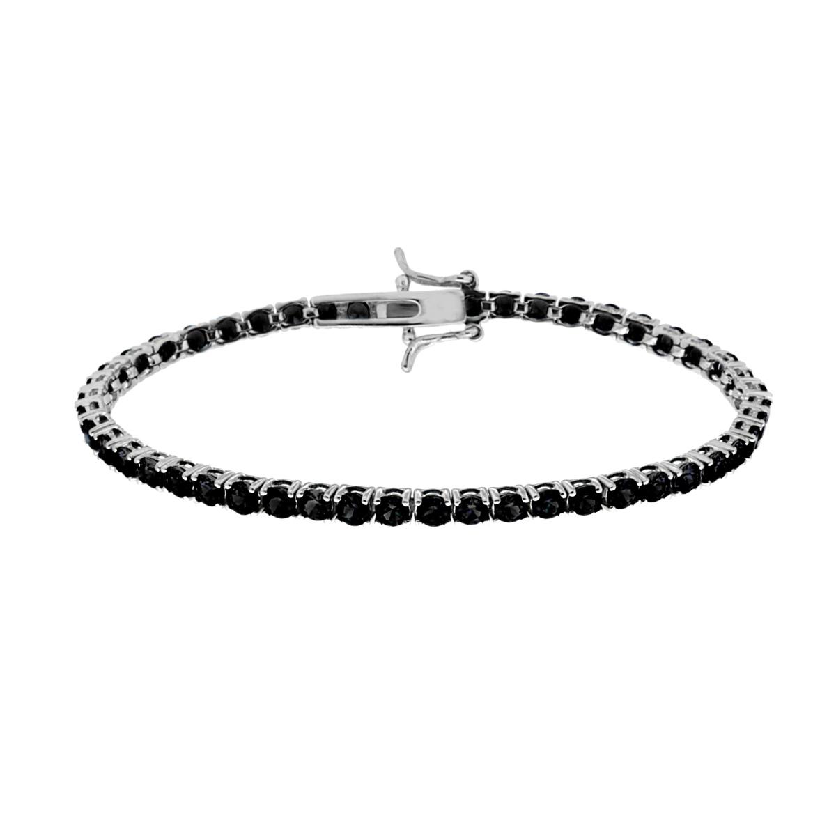 Bracciale Tennis Griffe cm 21 con Zirconi mm 3 Neri in ARGENTO 925 Galvanica Rodio