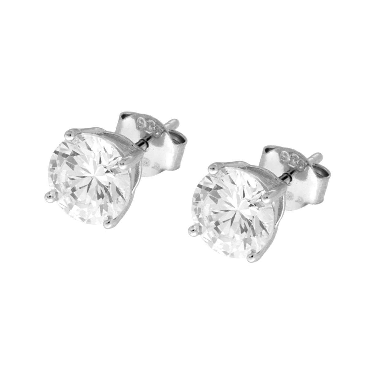 Orecchini Punto Luce Tondo con Zircone Bianco mm 7 in ARGENTO 925 Rodiato