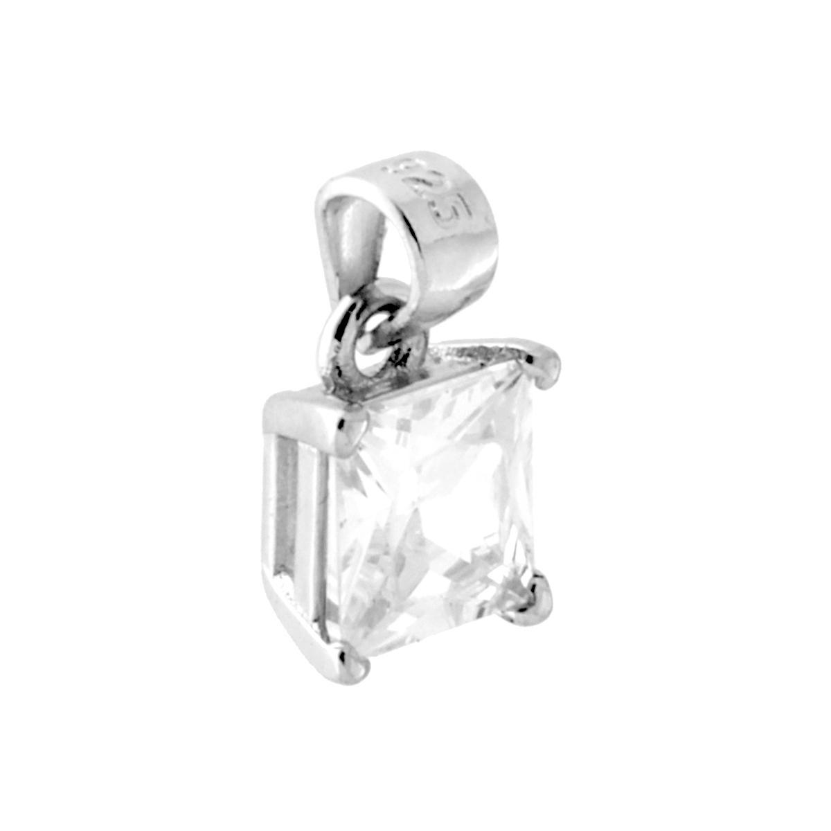 Ciondolo Punto Luce con Zircone Bianco Quadrato mm 6x6 in ARGENTO 925 Galvanica Rodio