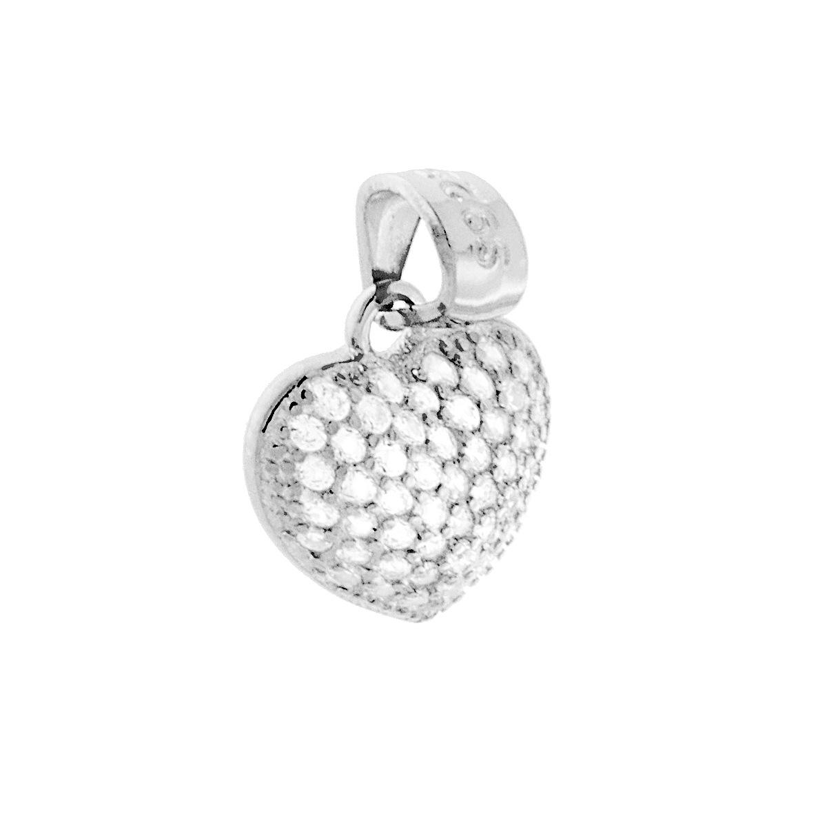 Ciondolo Cuore con Zirconi Bianchi in ARGENTO 925 Galvanica Rodio