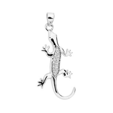 Ciondolo Geco con Cubic Zirconia Bianchi in ARGENTO 925 Galvanica Rodio